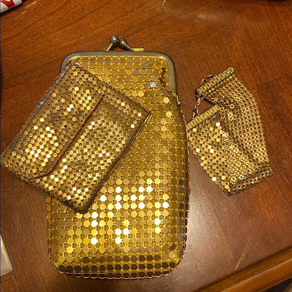 Vintage gold, mesh bracelet, coin purse, and cigarette case